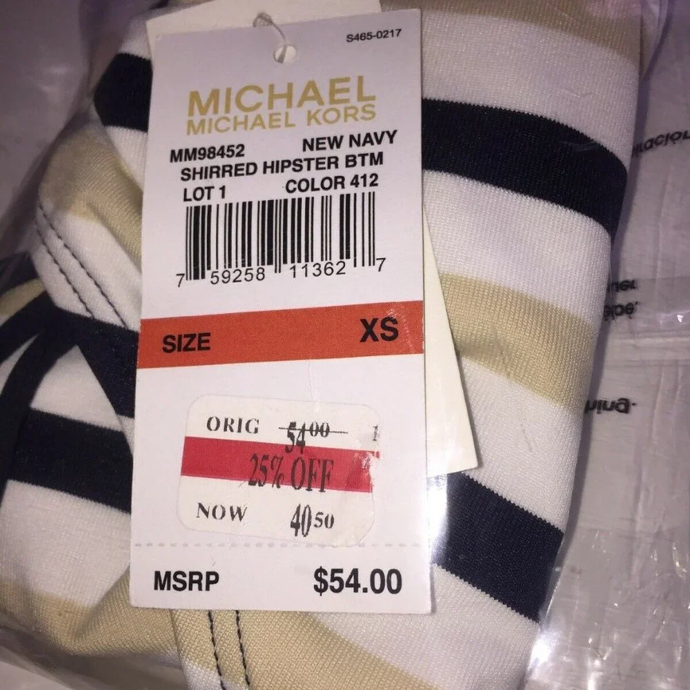 Michael Kors Women's XS Striped Hipster Bikini Bottom Retail $54.00